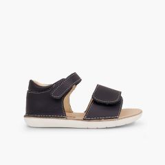 Sandalias primeros pasos niña doble tira adherente Azul Marino