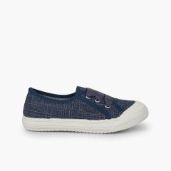 Zapatillas lino purpurina niña Azul Marino