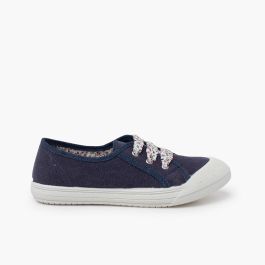 Zapatillas Tela Punta Goma Cordones Azul Marino