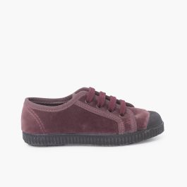 Zapatilla terciopelo con cordones Rosa