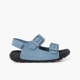Sandalias Doble Hebilla Suela Eva Tira Adherente Azul