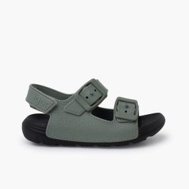 Sandalias Doble Hebilla Suela Eva Tira Adherente Verde