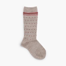 Calcetines altos greca puntitos Beige