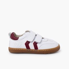Zapatillas Blancas Barefoot niños bandas laterales Burdeos