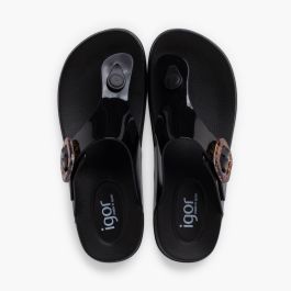 Sandalias dedo extra light brillo mujer Negro