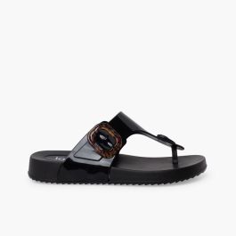 Sandalias dedo extra light brillo mujer Negro