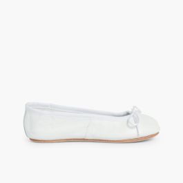 Bailarinas niña y mujer en piel y suela cuero Blanco