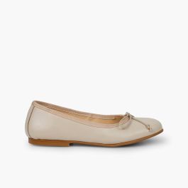 Bailarinas Niña Piel Manoletinas Comuniones Beige