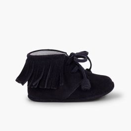 Botas Bebé Flecos tipo Indias con Cordones Azul Marino