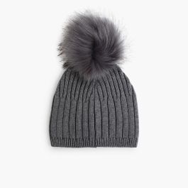 Gorro borla con pompón pelo  Gris