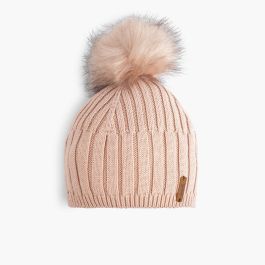 Gorro borla con pompón pelo  Rosa Empolvado