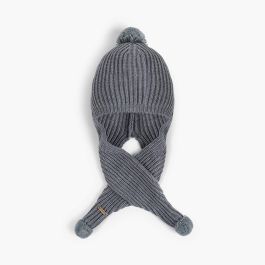 Gorro con Bufanda y Pompones Gris