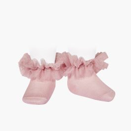 Calcetines tobilleros tira de tul fruncida  Rosa Palo