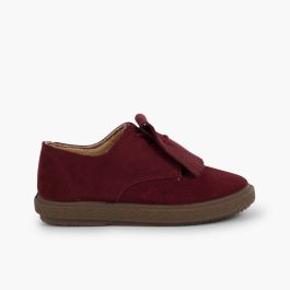 Zapatos blucher serraje flecos lisos Burdeos