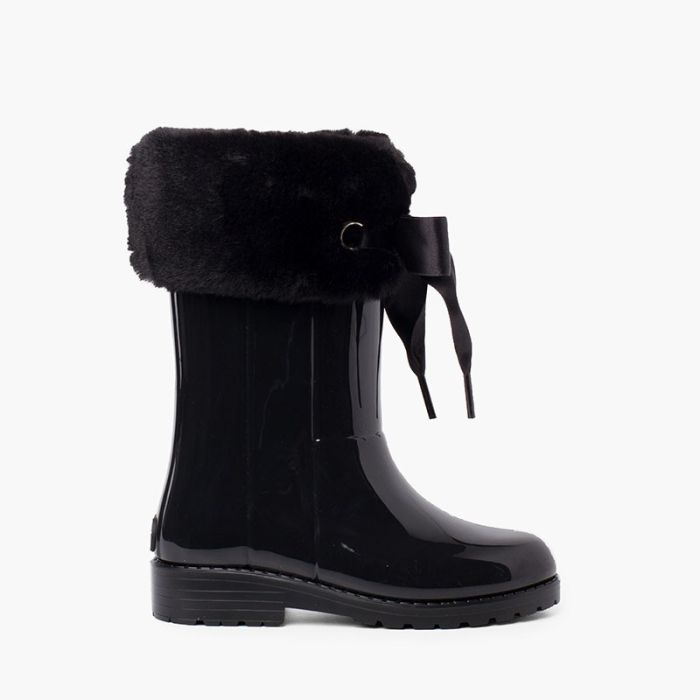 Bota agua niña campera cuello pelo suave y lazo