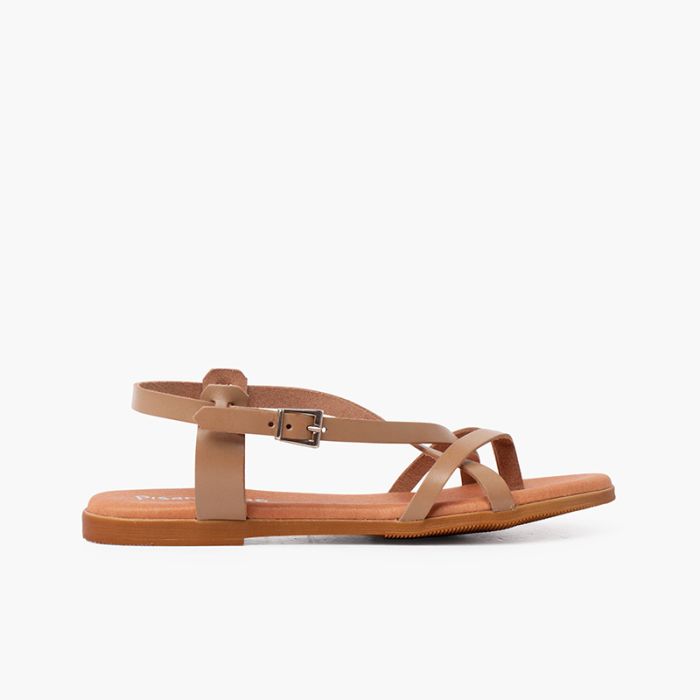 Sandalias mujer dedo piel tiras cruzadas