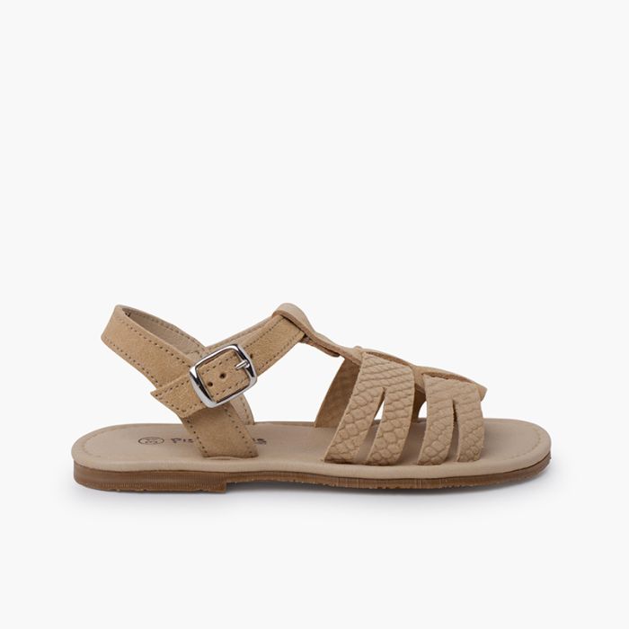 Sandalias niña tipo gladiador piel grabada