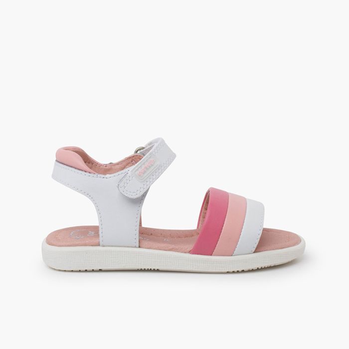 Sandalias niña piel bandas tricolor