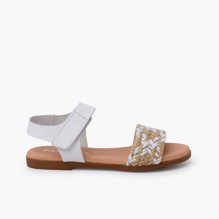 Sandalias niña en yute. Pala con tira adherente