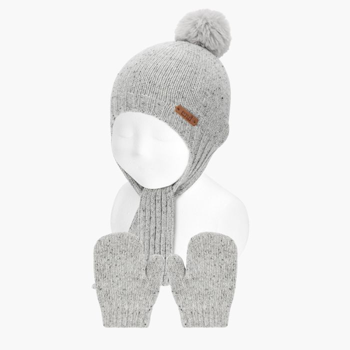 Conjunto gorro y manoplas tweed bebé
