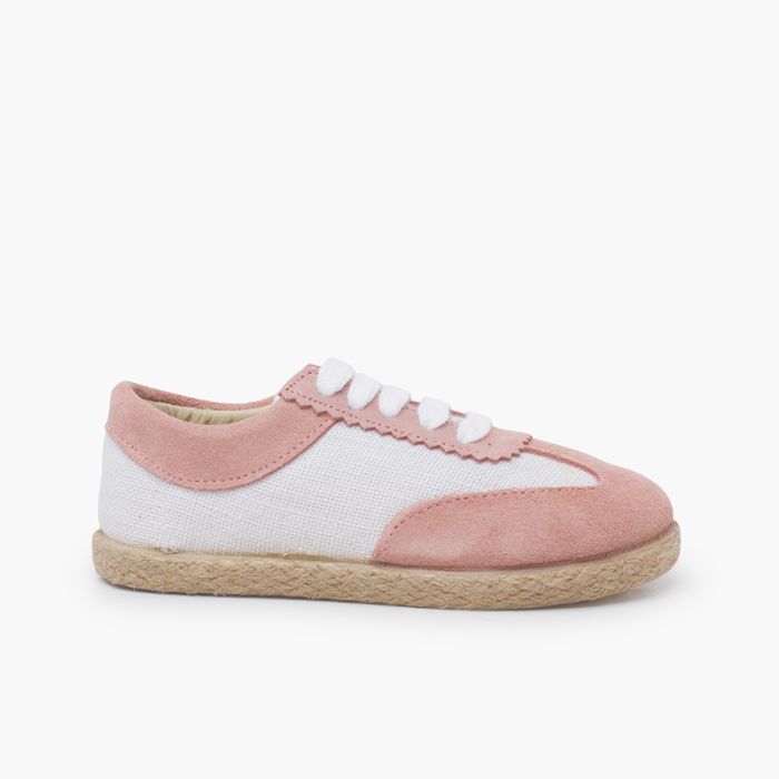 Zapatillas lino y serraje combinadas