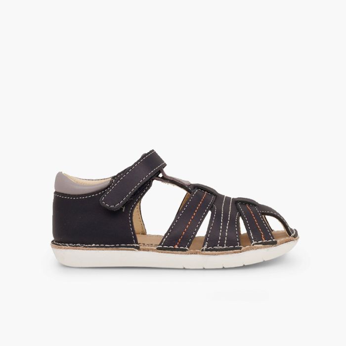 Sandalias Piel Niño con tira adherente Cangrejera