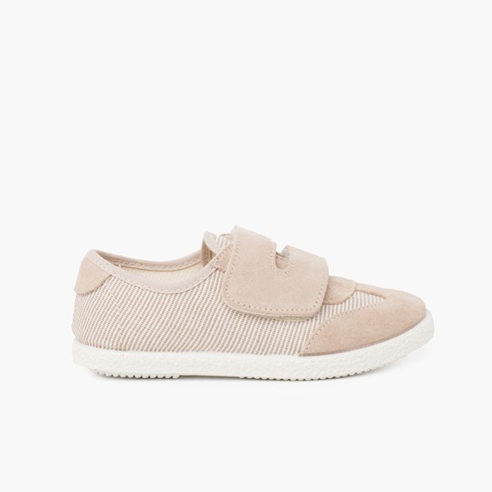 Zapatillas rayas y serraje con tira adherente doble