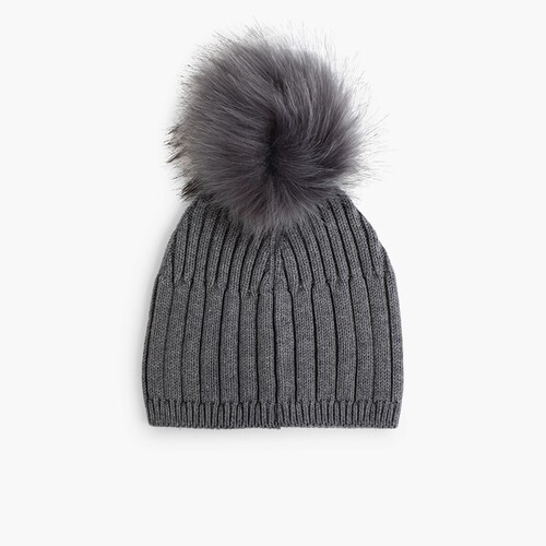 Gorro borla con pompón pelo  Gris