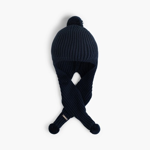 Gorro con Bufanda y Pompones Azul Marino