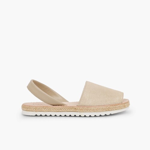 Menorquinas Niña y Mujer Avarcas Serraje Brillo Beige