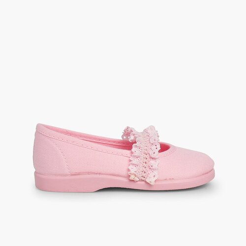 Merceditas Niña Tira Elástica Puntilla  Rosa