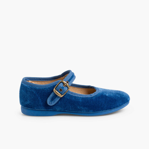 Merceditas Niña Terciopelo Hebilla Azul Azafata