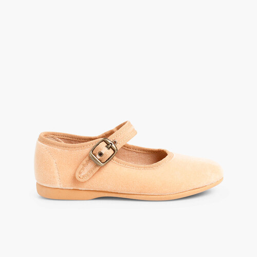 Merceditas Niña Terciopelo Hebilla Camel