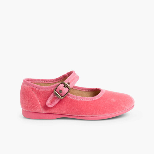 Merceditas Niña Terciopelo Hebilla Rosa