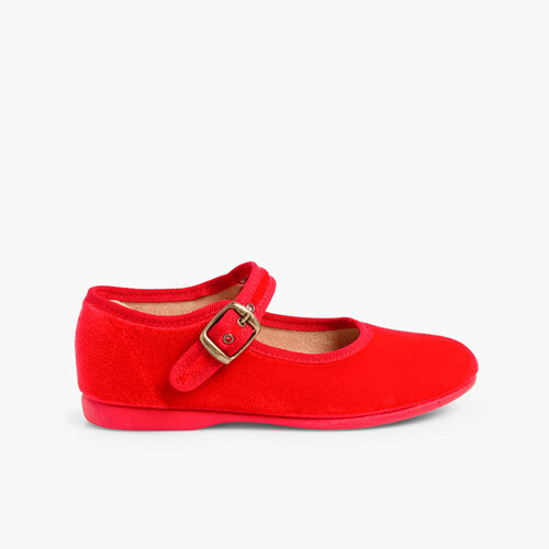 Merceditas Niña Terciopelo Hebilla Rojo
