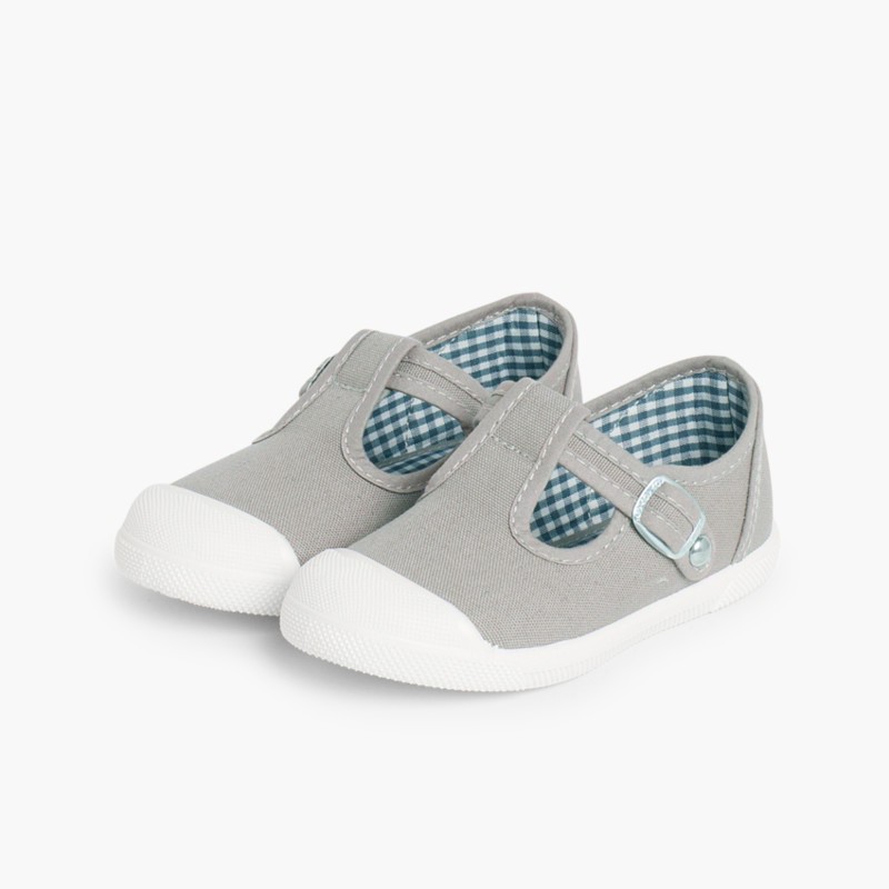 Zapatillas Lona Niños Puntera Goma Tipo Pepitos Gris