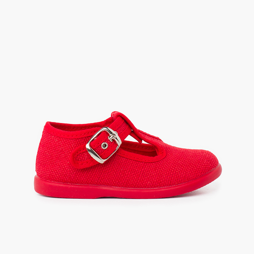 Pepitos Niño Lino con Hebilla Rojo