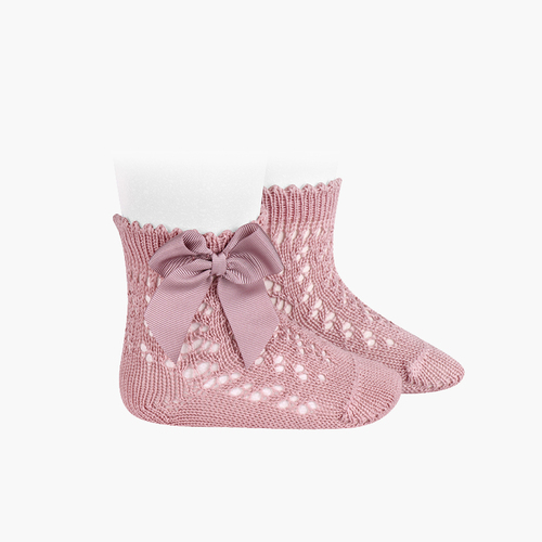 Calcetines Cortos Perlé Con Lazo Rosa Palo