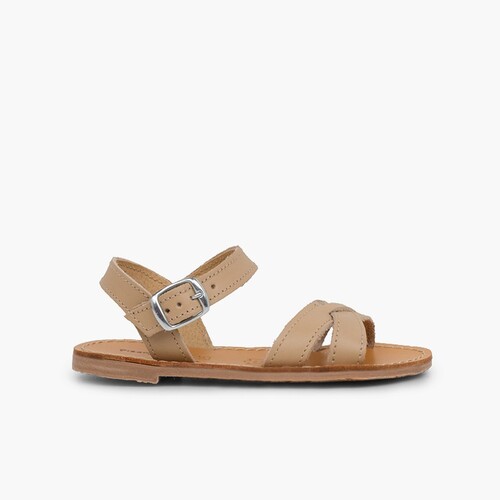 Sandalias Niña Piel Lisa Cruzada Arena