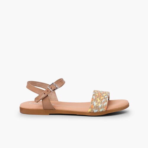 Sandalias niña y mujer tira trenzada yute Multicolor