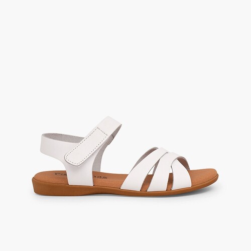 Sandalias niña piel con cierre adherente Blanco