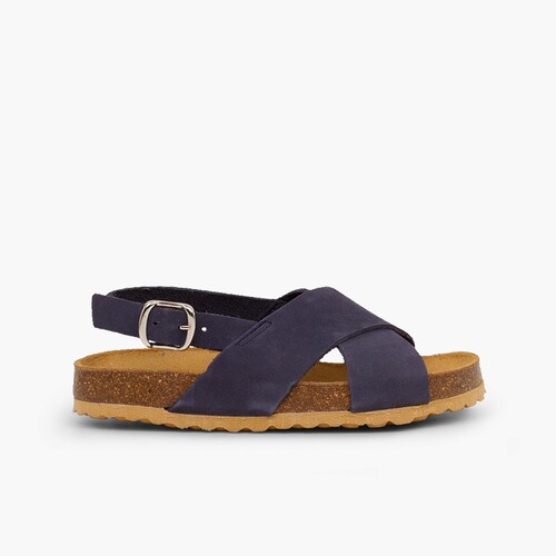 Sandalias unisex tiras cruzadas en Nobuck Azul Marino