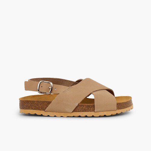 Sandalias unisex tiras cruzadas en Nobuck Topo