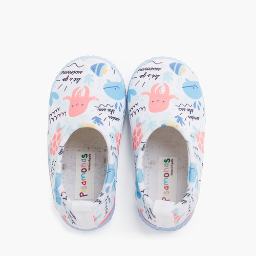 Zapatilla cerrada tipo neopreno dibujos Blanco