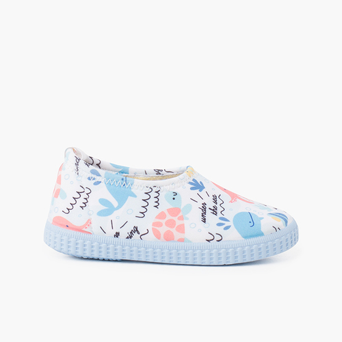 Zapatilla cerrada tipo neopreno dibujos Blanco