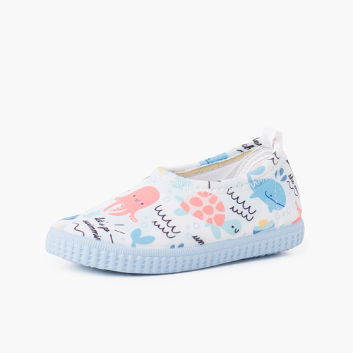 Zapatilla cerrada tipo neopreno dibujos Blanco