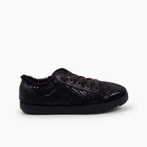 Zapatillas animal print serpiente con forro pelo Negro