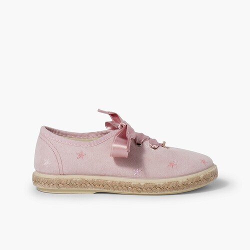 Zapatillas bordado estrellas cordones raso Rosa