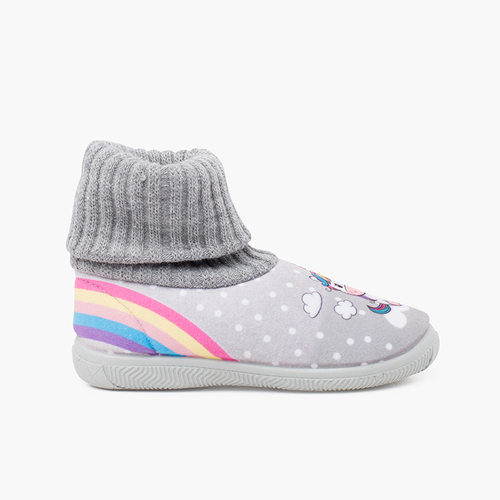 Zapatillas casa cuello calcetín lana unicornio Gris
