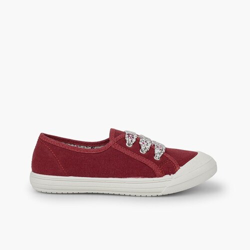 Zapatillas Tela Punta Goma Cordones Granate